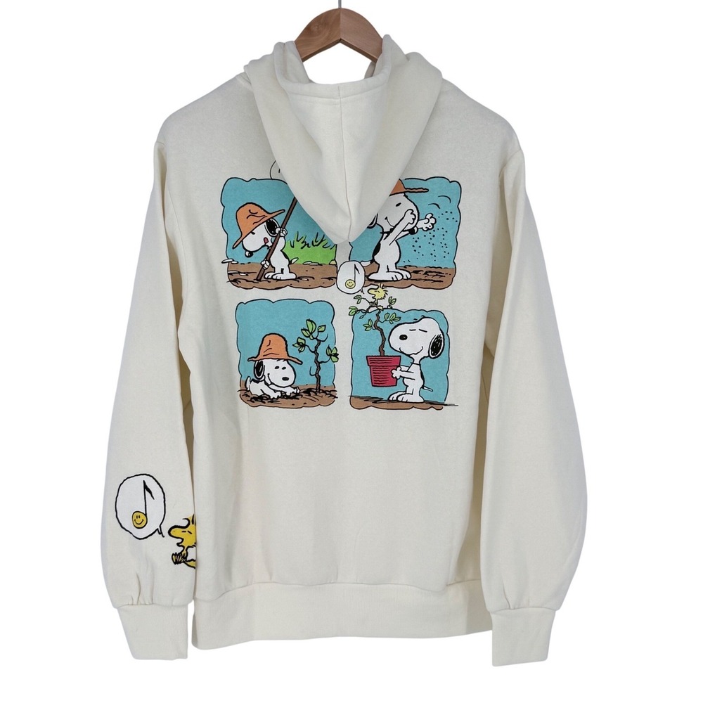 Peanuts Snoopy Gardening Cream Fleece Hooded Sweatshirt Woodstock Large NWT - Picture 2 of 7